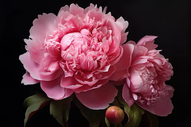 A beautiful variety of blooming peonies